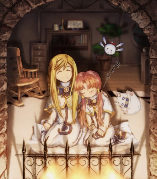 Alicia, Akari, Snowfly, and President Aria near a comfy fireplace. Wish I was there.